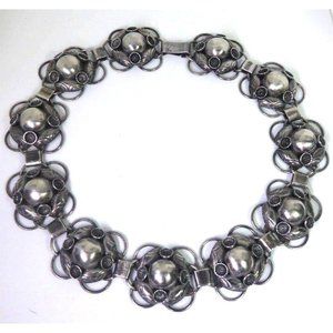 Vintage Danish Sterling Silver Floral Link Necklace Signed Kean Elegant Design